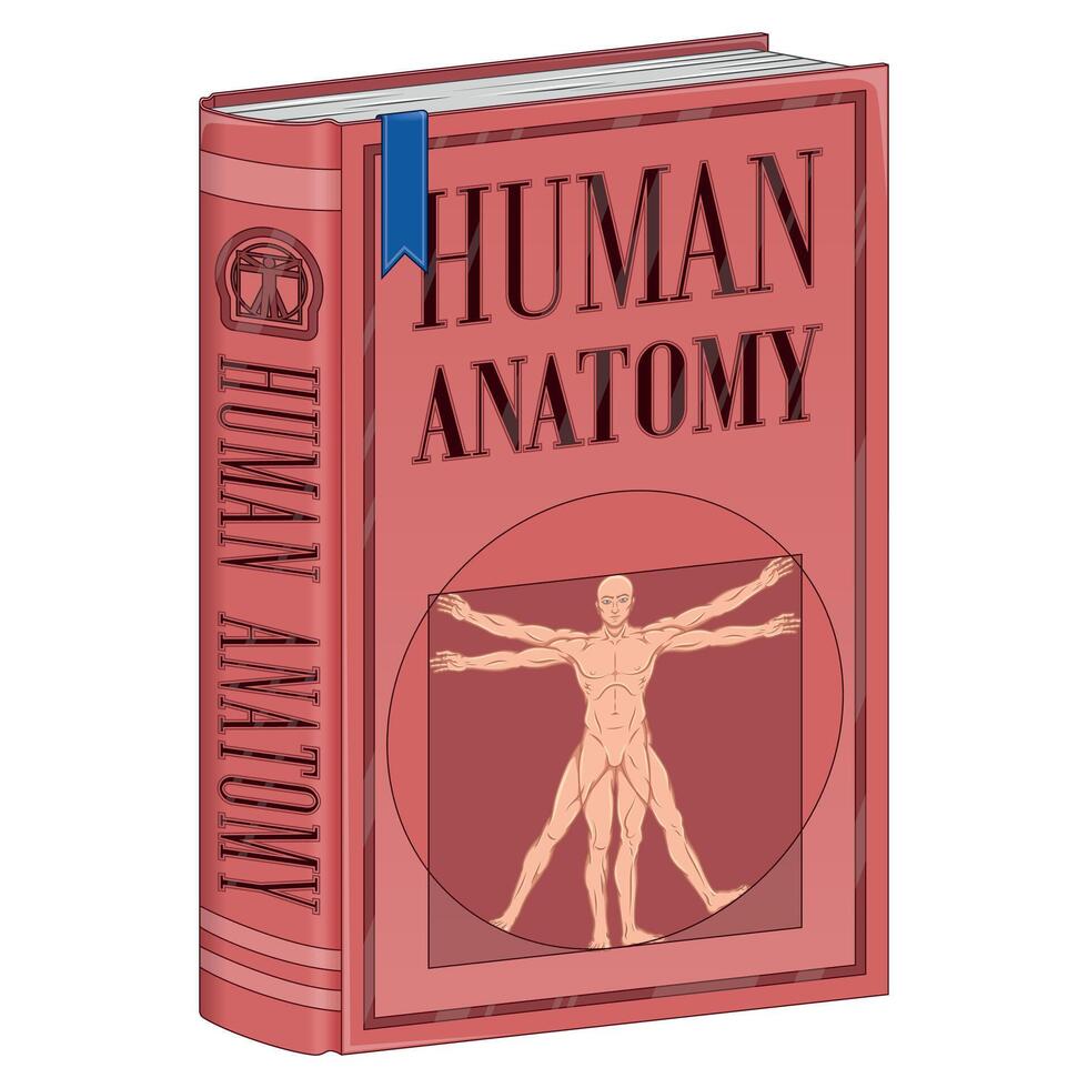 Vector design Human anatomy college book, book with vitruvian man on the cover