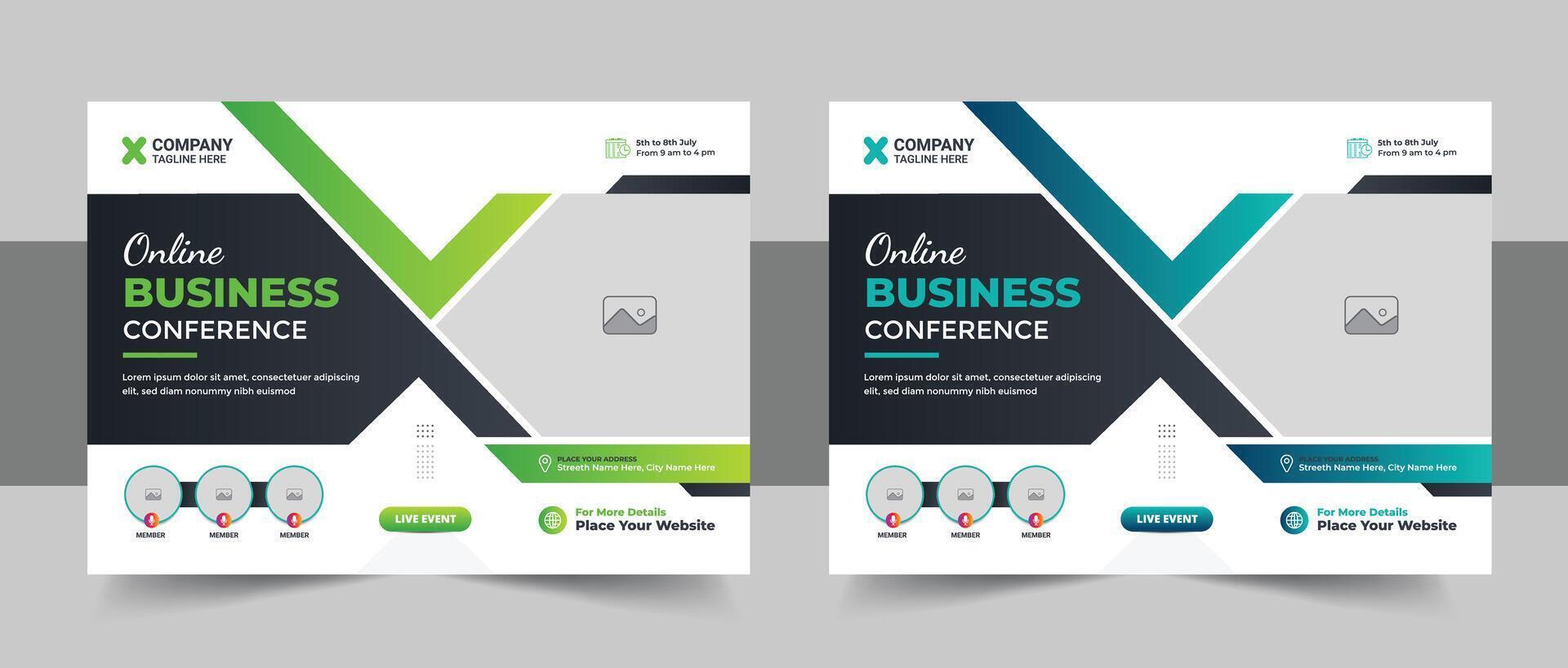 Corporate horizontal business conference flyer template bundle or business conference or webinar horizontal flyer and invitation banner vector