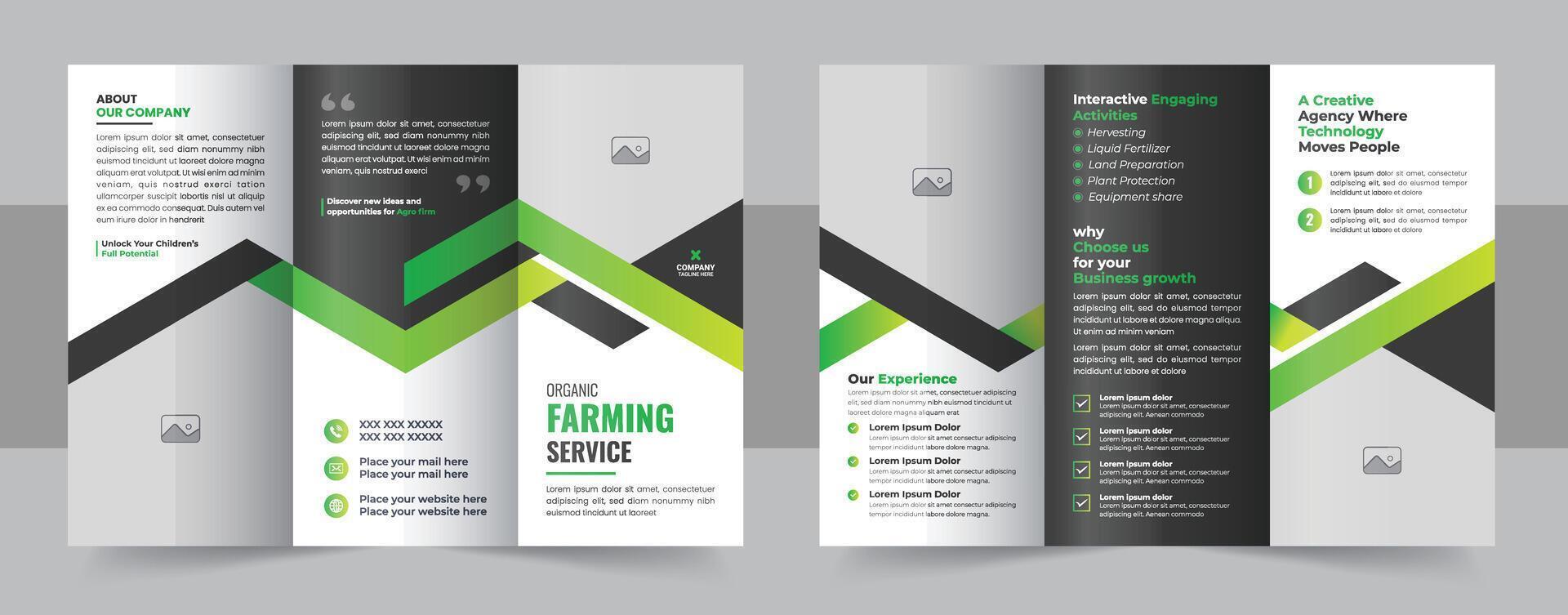 Gardening or Lawn Care Tri Fold Brochure Template, Lawn Mowing Service Brochure Template design or Landscaper Brochure design vector