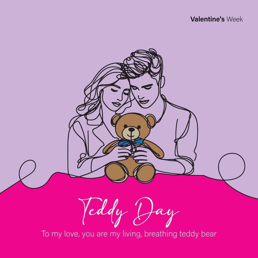 Fourth day of Valentine's Week, Teddy Day, 10th February, Social Media Vector Creative line art