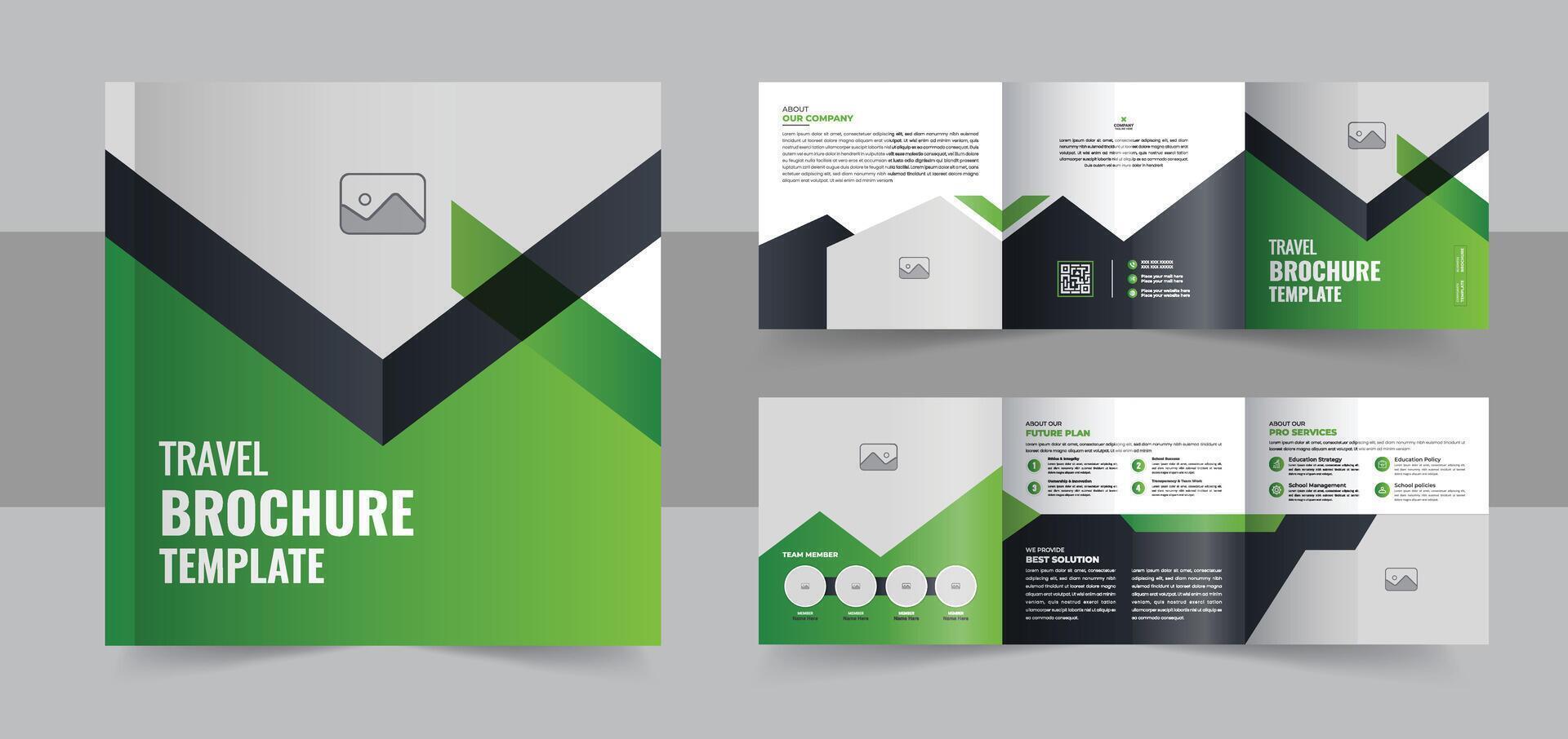 Multipage square travel agency corporate business 6 Page trifold brochure design template layout vector