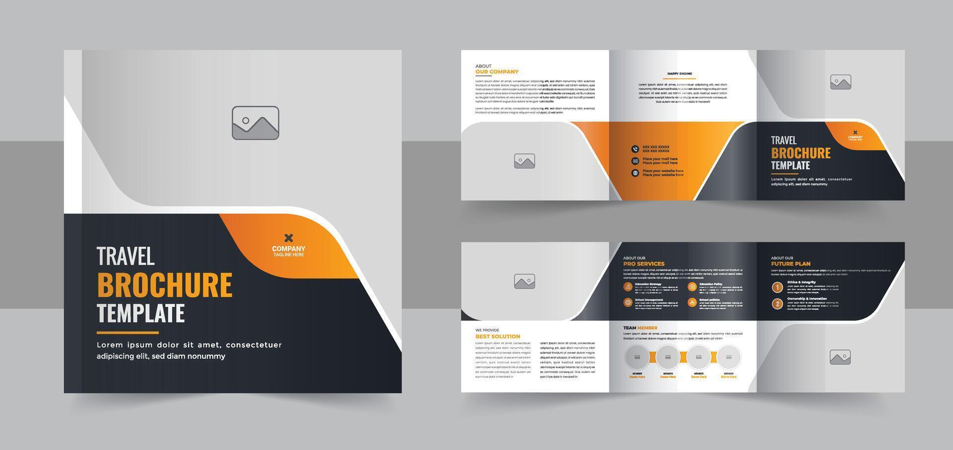 Travel square trifold brochure design layout, Trifold landscape travel agency brochure design template, trifold company profile brochure template vector