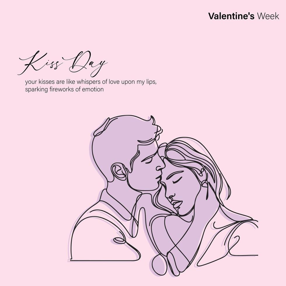 Seventh day of Valentine's Week, Kiss Day, 13th February, Social Media Vector Creative line art