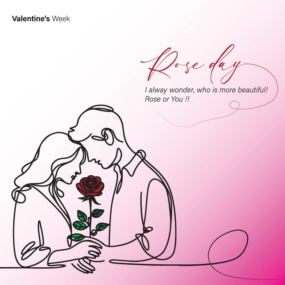 First day of Valentine's Week, Rose Day, 07th February, Social Media Vector Creative line art
