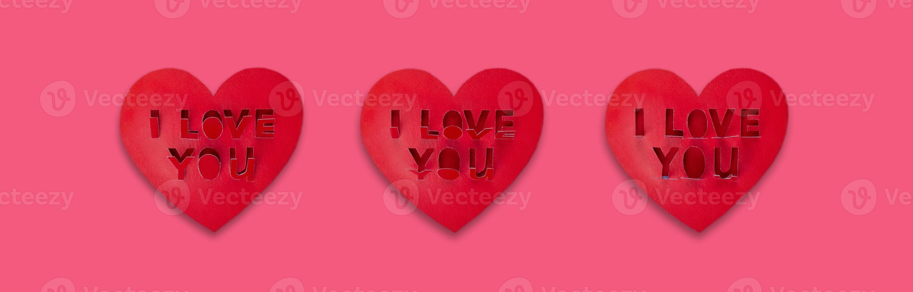 Valentine cards love concept, red, craft heart shape, banner photo