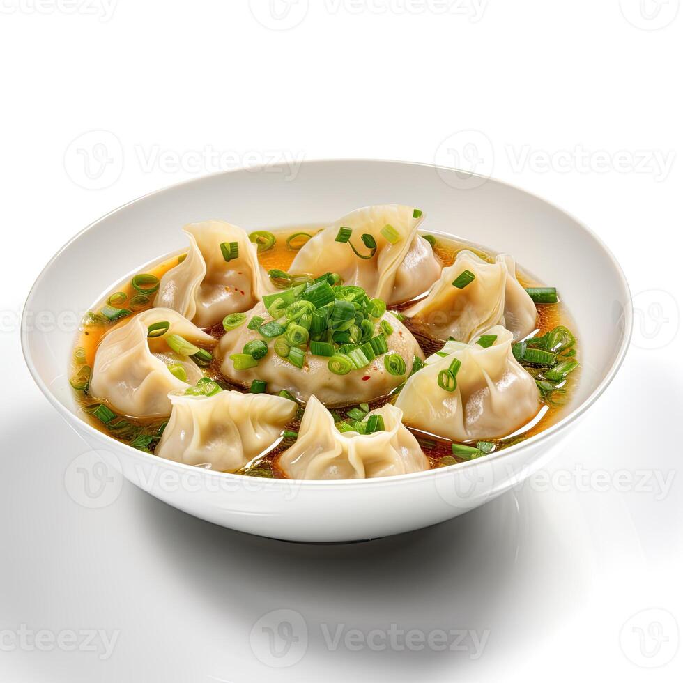 AI generated Wonton soup closeup isolated on white background photo