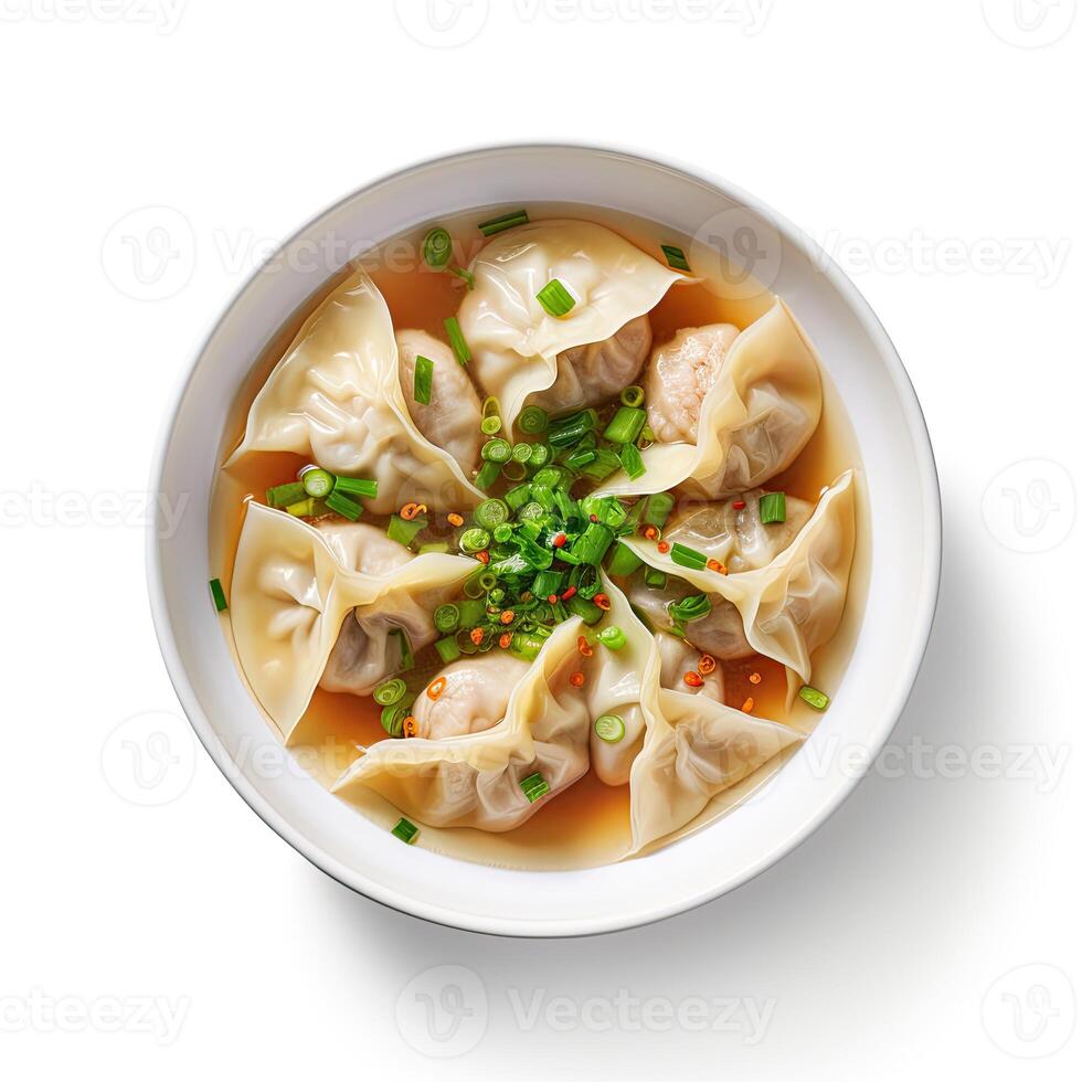 AI generated Wonton soup closeup isolated on white background photo