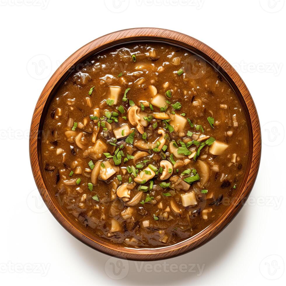 AI generated Turtle soup closeup isolated on white background photo
