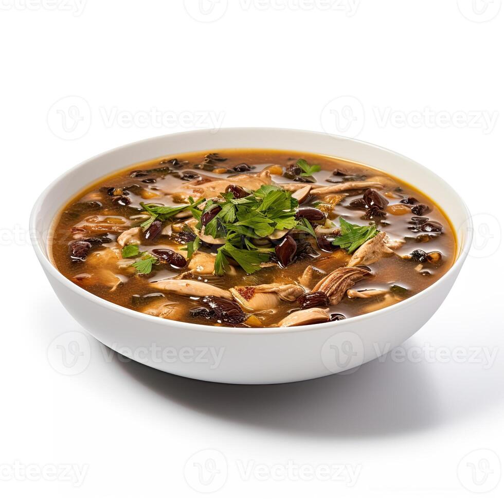 AI generated Turtle soup closeup isolated on white background photo