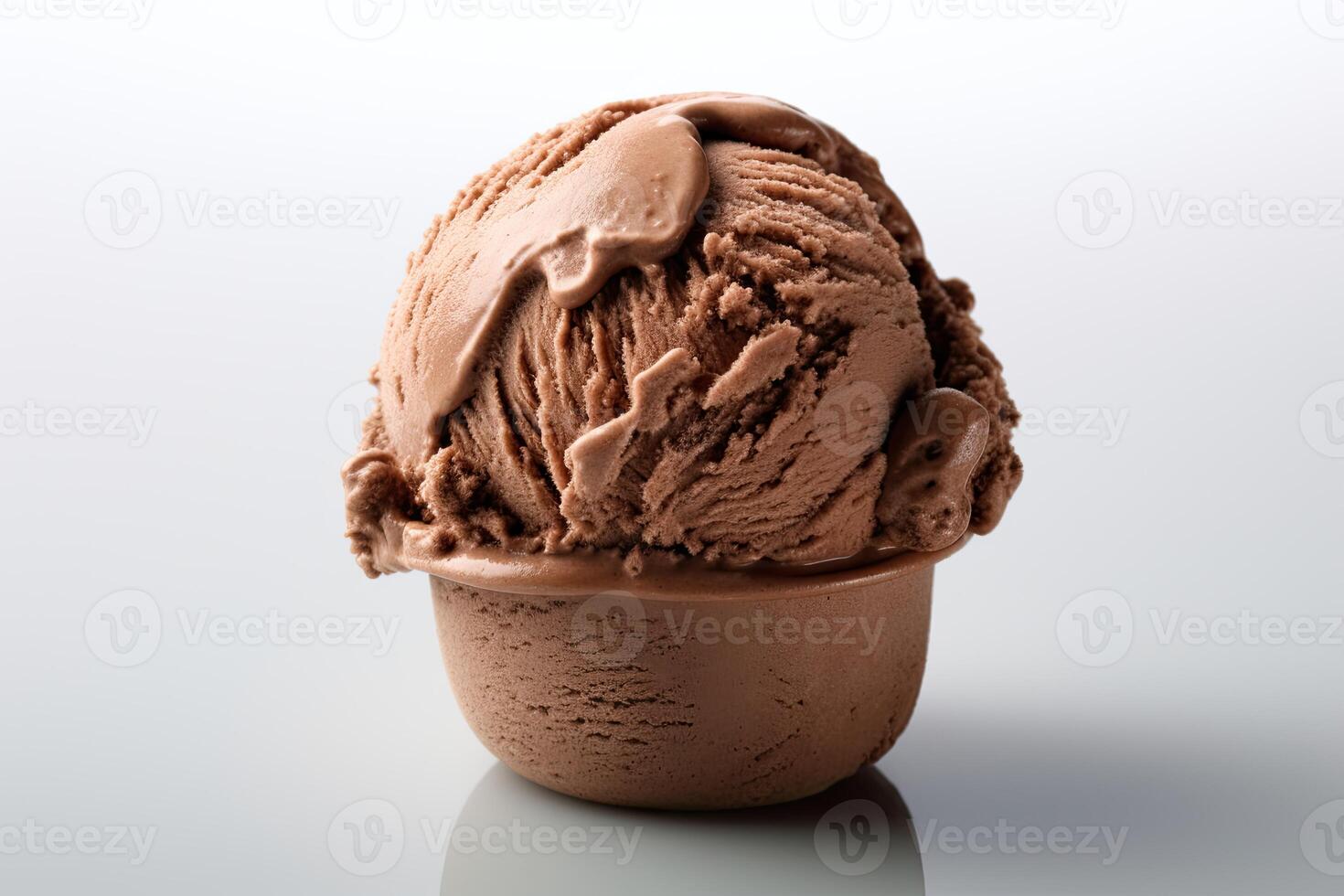 AI generated Chocolate ice cream close up isolated on white background photo