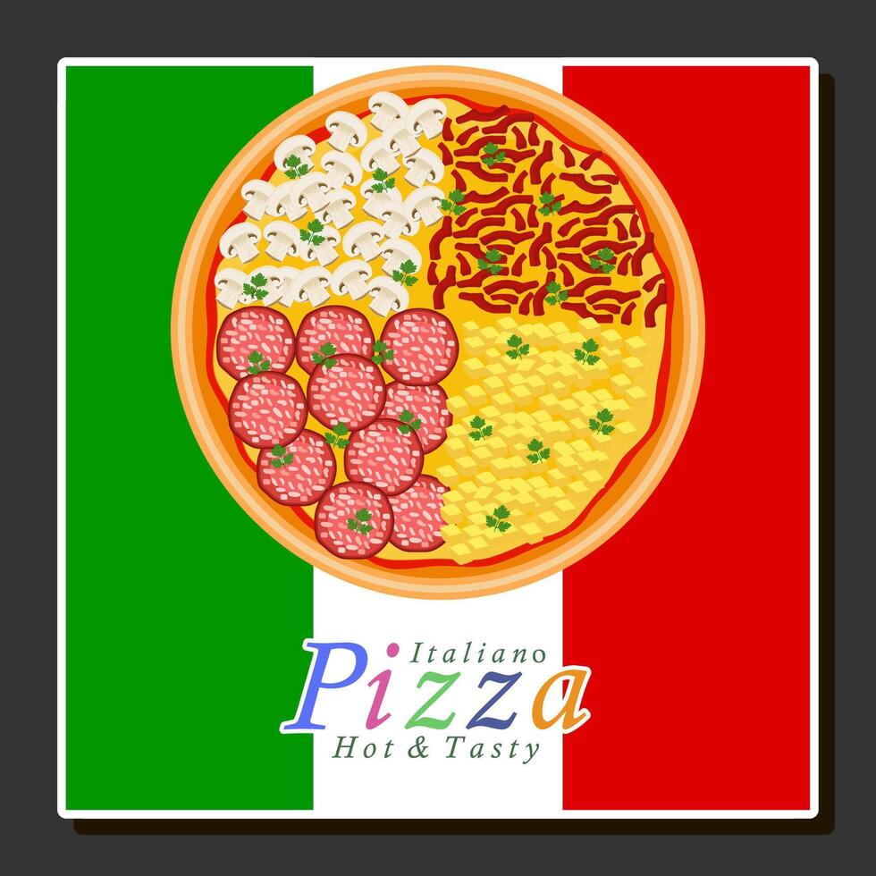 Illustration on theme big hot tasty pizza to pizzeria menu vector