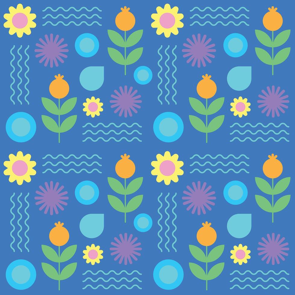 Tulip blue hand drawn flowers, seamless patterns with floral for fabric, textiles, clothing, wrapping paper, cover, banner, home decor, abstract backgrounds Vector illustration