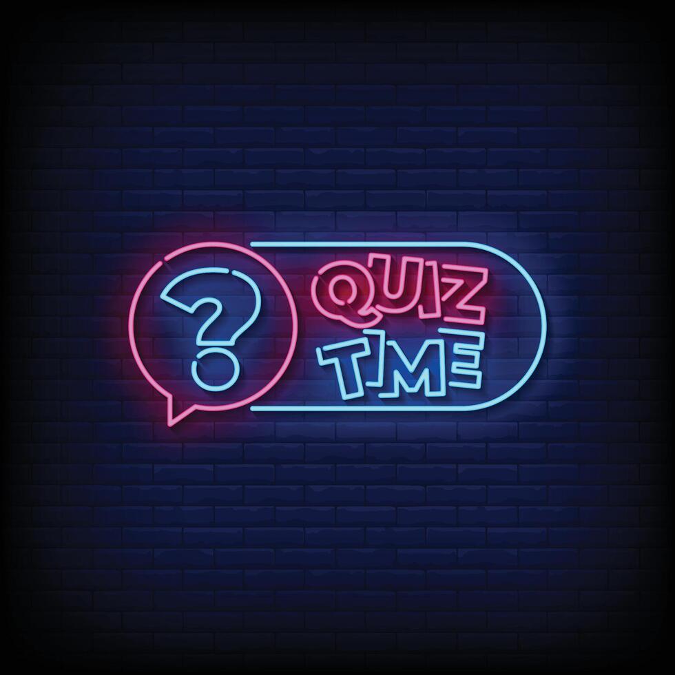 Neon Sign quiz time with brick wall background vector