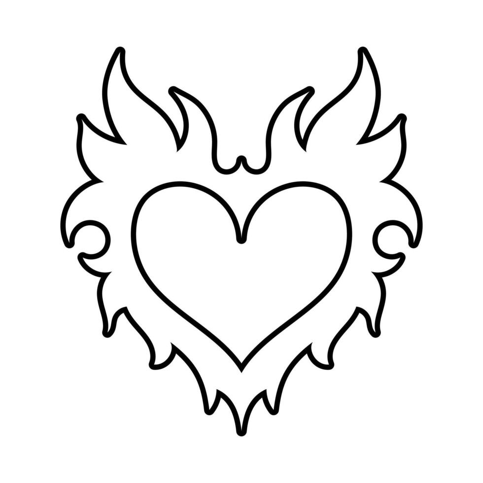 vector contorno imagen de un corazón en retro estilo. tatuaje diseño. frio pegatina en el estilo de el 90s 00s. moderno juventud subcultura.