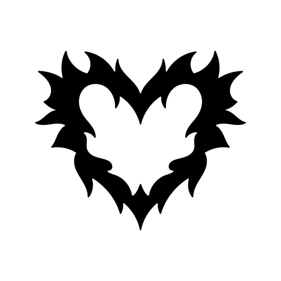 Vector silhouette of a heart in retro style. Tattoo design. Cool sticker in the style of the 90s 00s. Modern youth subculture.