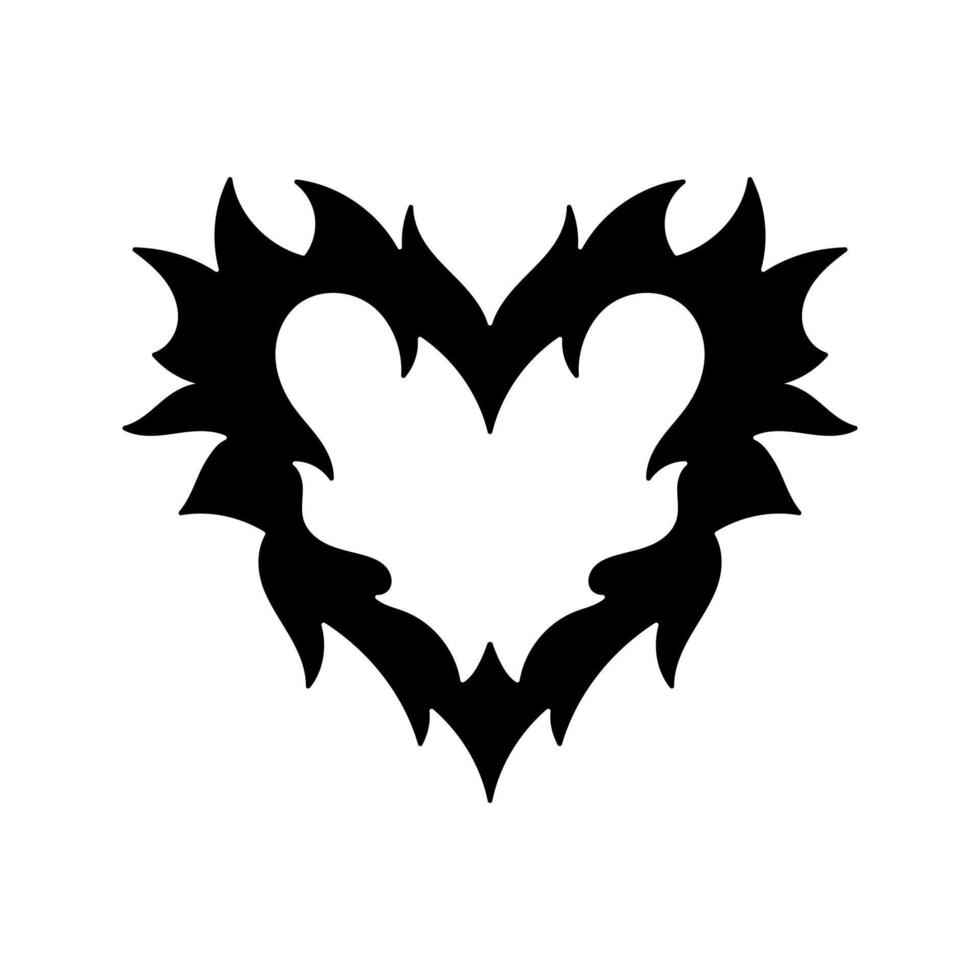 Vector silhouette of a heart in retro style. Tattoo design. Cool sticker in the style of the 90s 00s. Modern youth subculture.