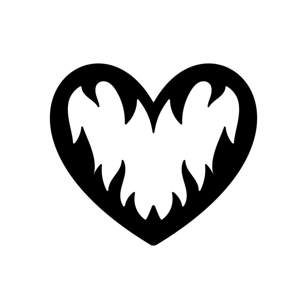 Vector silhouette of a heart in retro style. Tattoo design. Cool sticker in the style of the 90s 00s. Modern youth subculture.