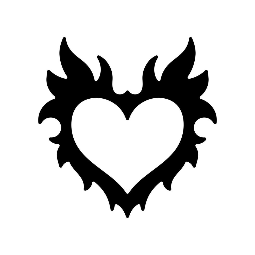 Vector silhouette of a heart in retro style. Tattoo design. Cool sticker in the style of the 90s 00s. Modern youth subculture.