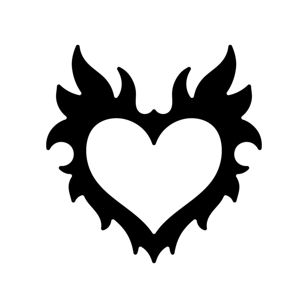 vector silueta de un corazón en retro estilo. tatuaje diseño. frio pegatina en el estilo de el 90s 00s. moderno juventud subcultura.