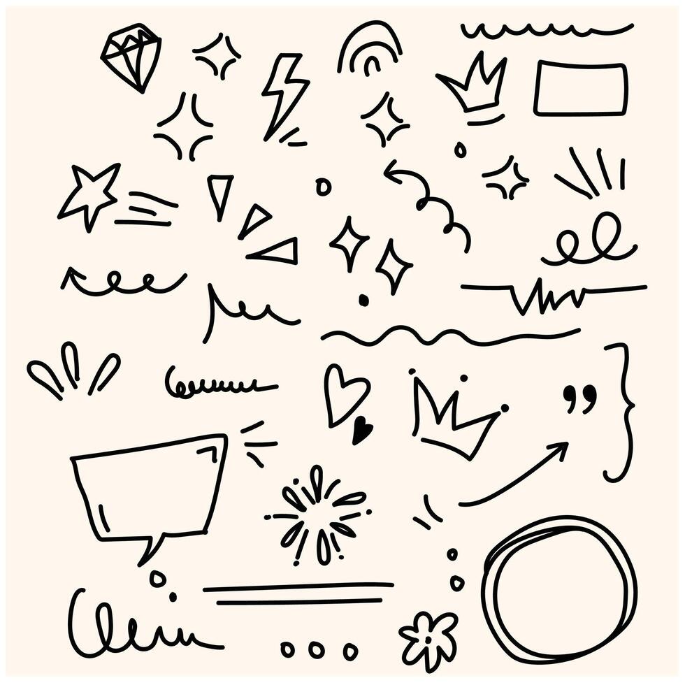 cartoony expression sign doodle, curve directional arrows, emoticon effects design elements, cartoon character emotion symbols, illustration style doodle and line art vector