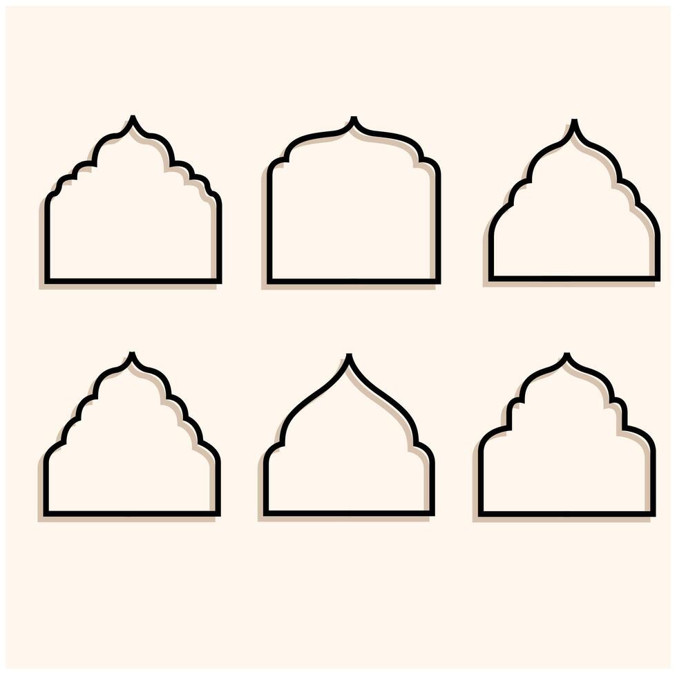 Set of Islamic shape window frame in flat style, Illustration style doodle and line art vector