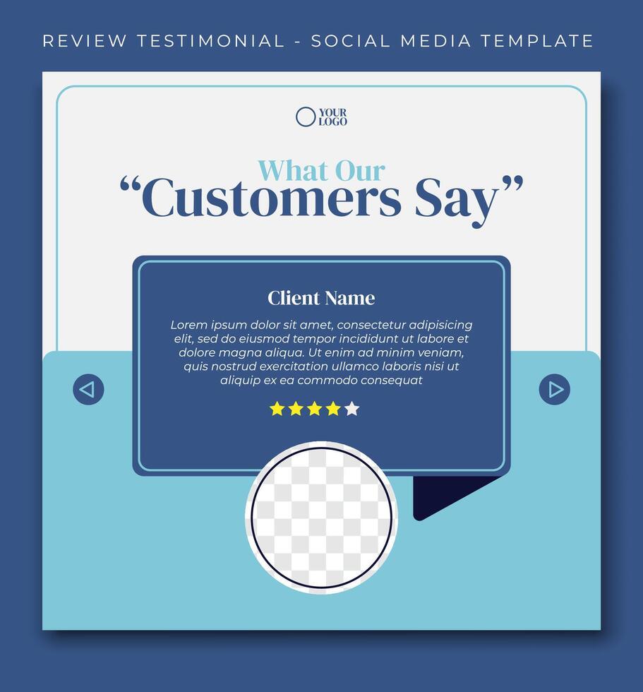 customer review testimonial, blue social media post template design, event promotion vector banner
