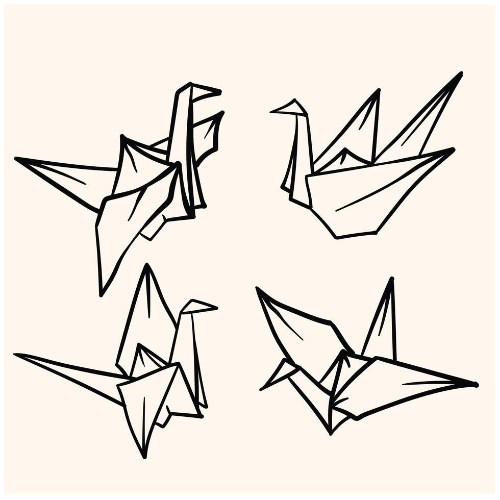 garabatear de origami papel aves, ilustración estilo garabatear y línea Arte vector