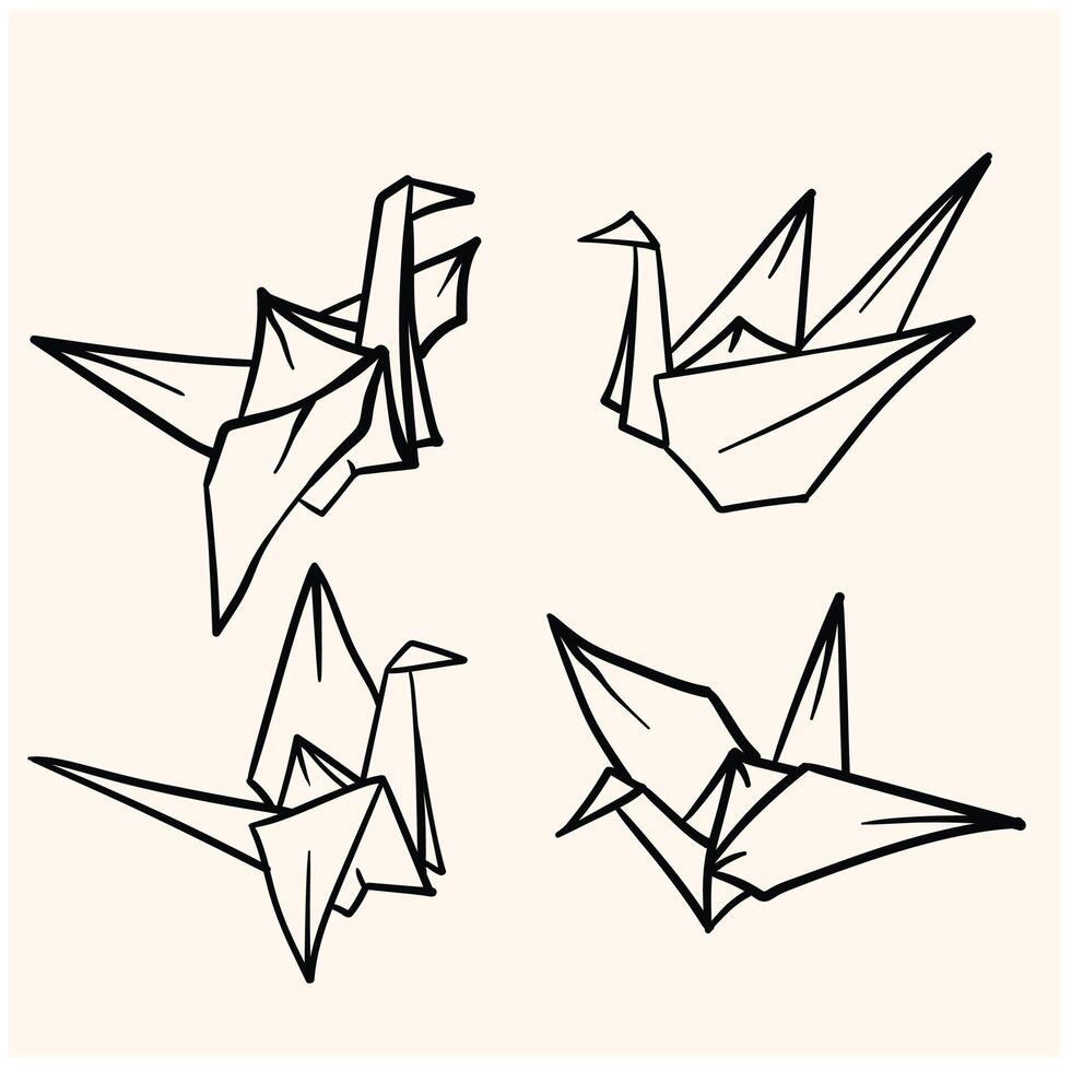 Doodle of Origami paper birds, illustration style doodle and line art vector