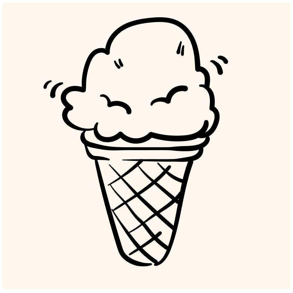 ice cream cone illustration style doodle and line art vector