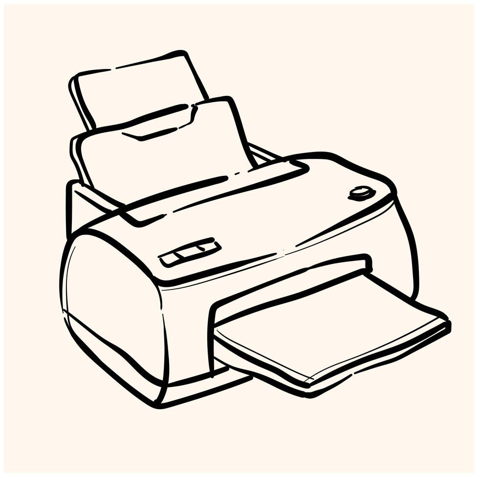 desk jet printer illustration style doodle and line art vector