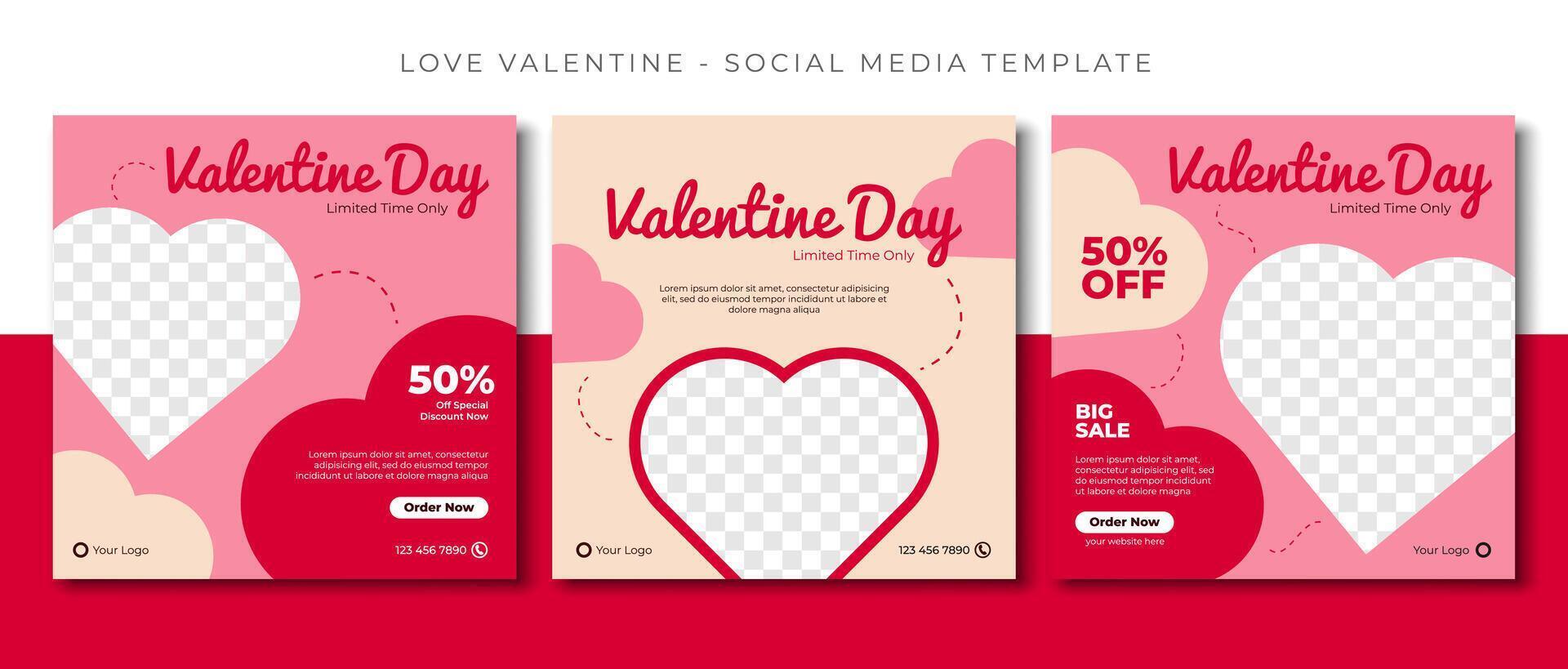 valentine love day pink red social media post template design, event promotion banner vector