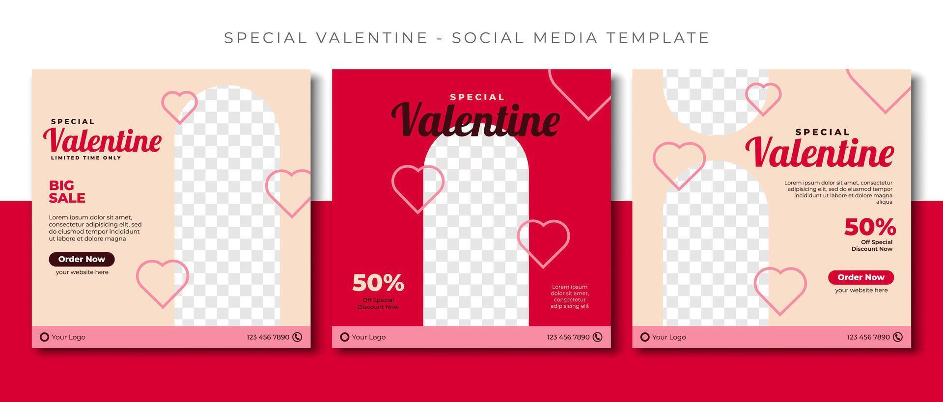 valentine love day pink red social media post template design, event promotion banner vector