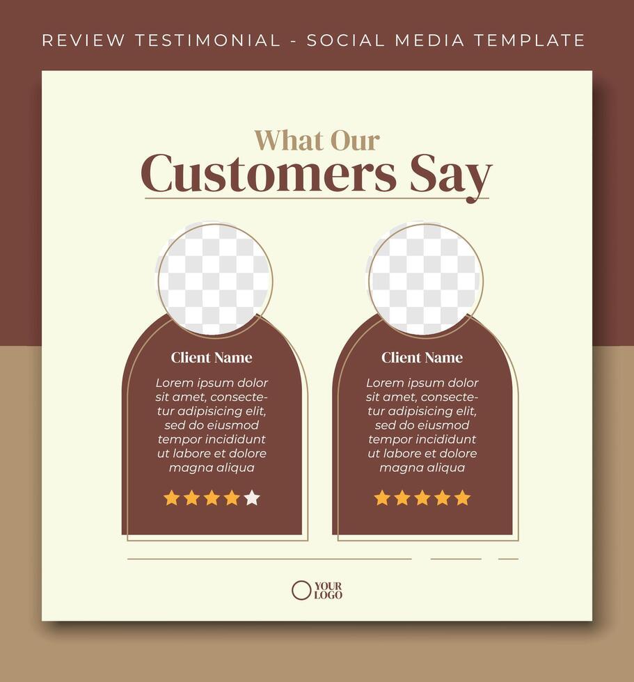 customer review testimonial, brown social media post template design, event promotion vector banner