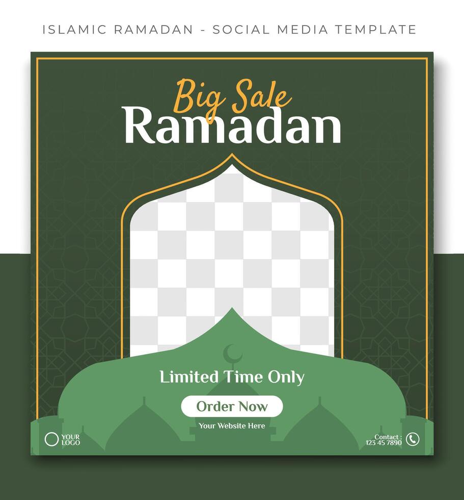 ramadan islamic sale, green social media post template design, event promotion vector banner