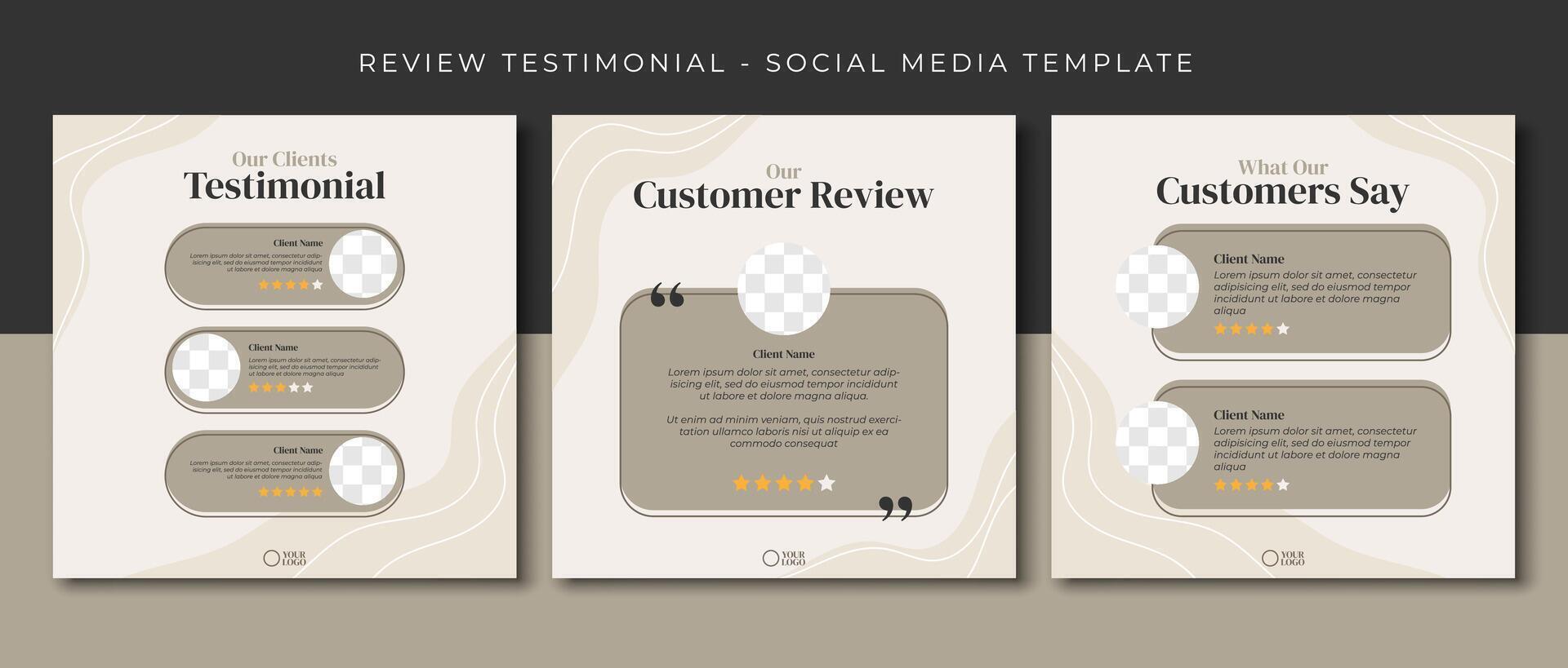customer review testimonial, grey social media post template design, event promotion vector banner