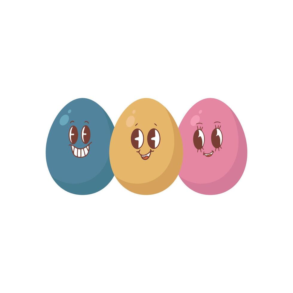 Set of eggs in Kawaii style and the inscription  Happy Easter vector