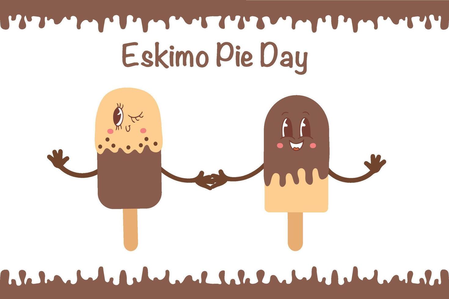 Eskimo pie day. Popsicle ice cream on a stick in the style of kawaii. Vector illustration isolated on a white background