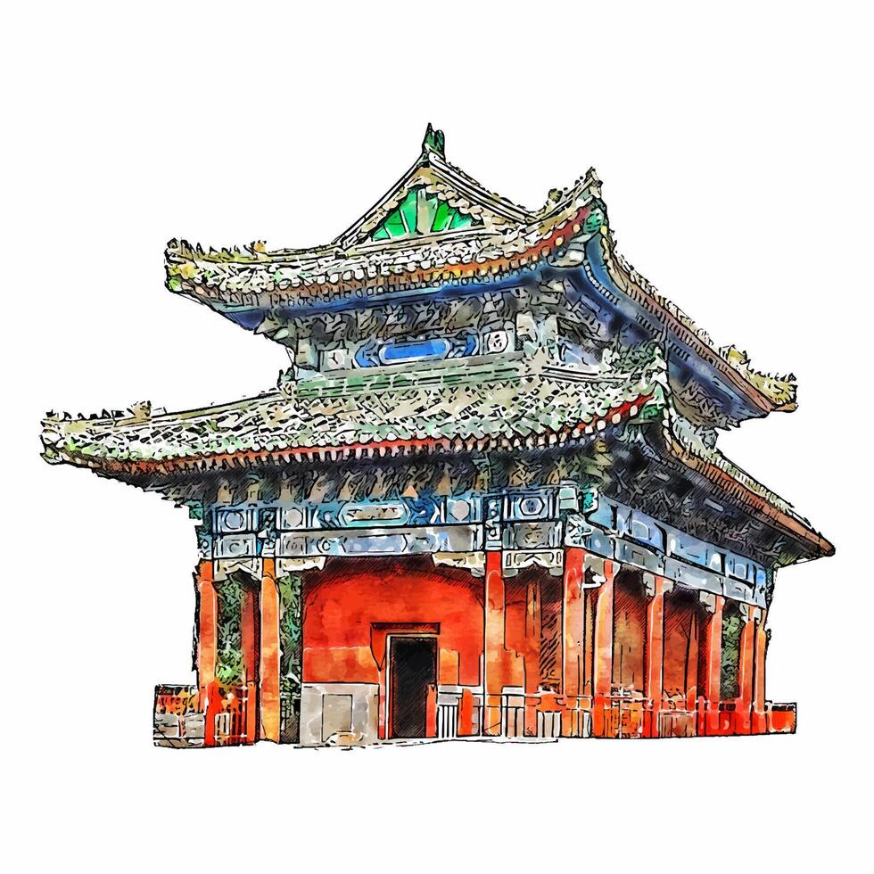 Beijing China acuarela mano dibujado ilustración aislado en blanco antecedentes vector