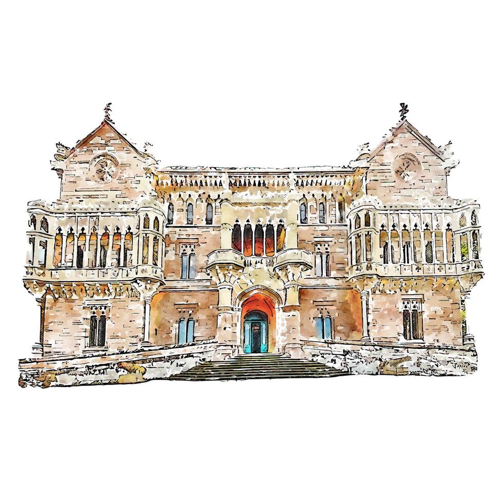 Architecture Italy watercolor hand drawn illustration isolated on white background vector