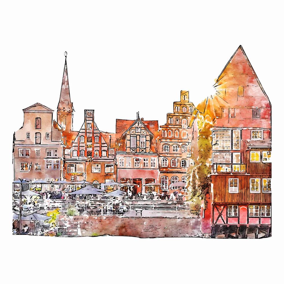 Luneburg Germany watercolor hand drawn illustration isolated on white background vector