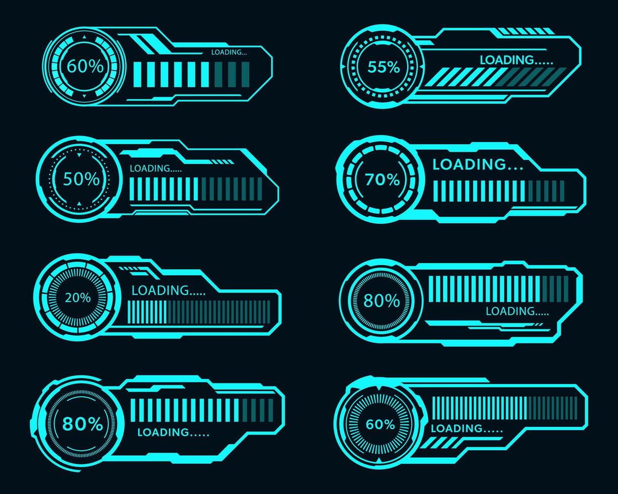 vector conjunto cargando bar Progreso marco hud futurista diseño elemento.