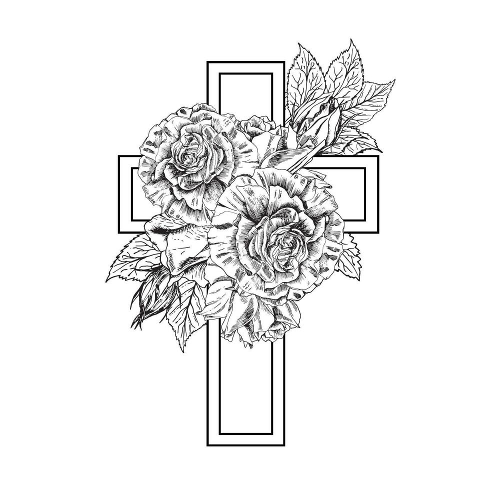 Modern condolences card with sketch of roses flowers. Memories and funeral template design. Hand drawn floral arrangement. For flyers, invitations. vector