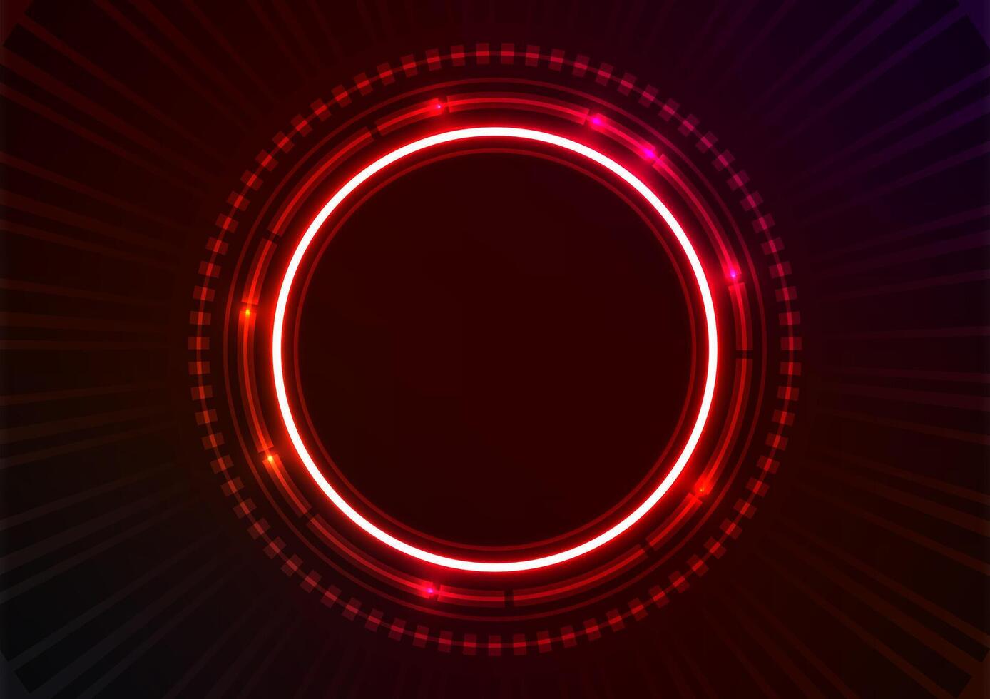 Circle len light technology neon red dark background vector