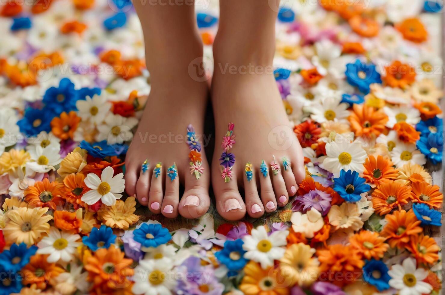 ai generado un mujer pies adornado con intrincado floral diseños foto