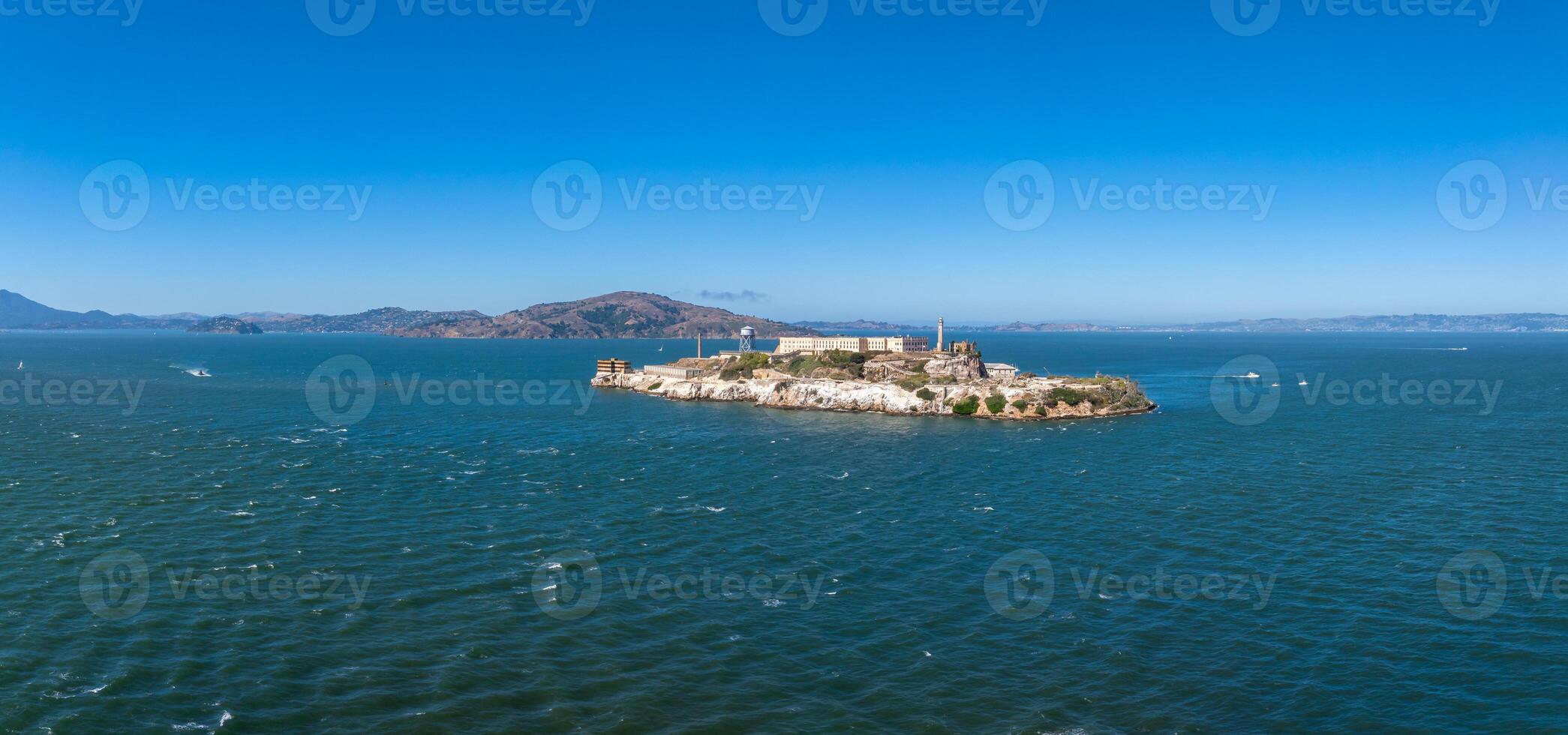 Aerial view of the prison island of Alcatraz in San Francisco Bay, photo