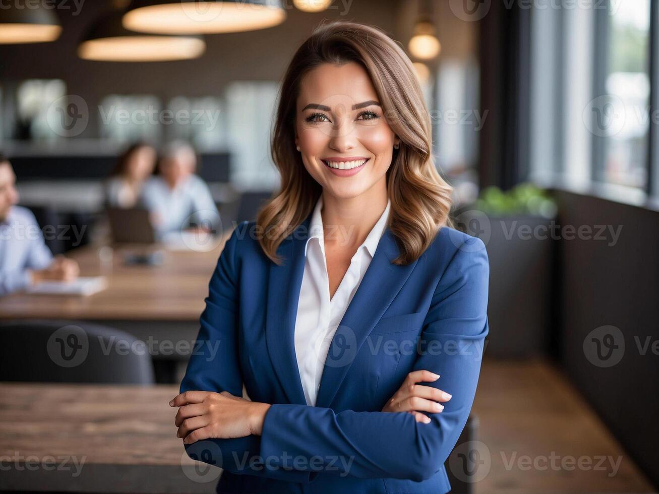 AI generated Business woman, happy confident positive female entrepreneur photo