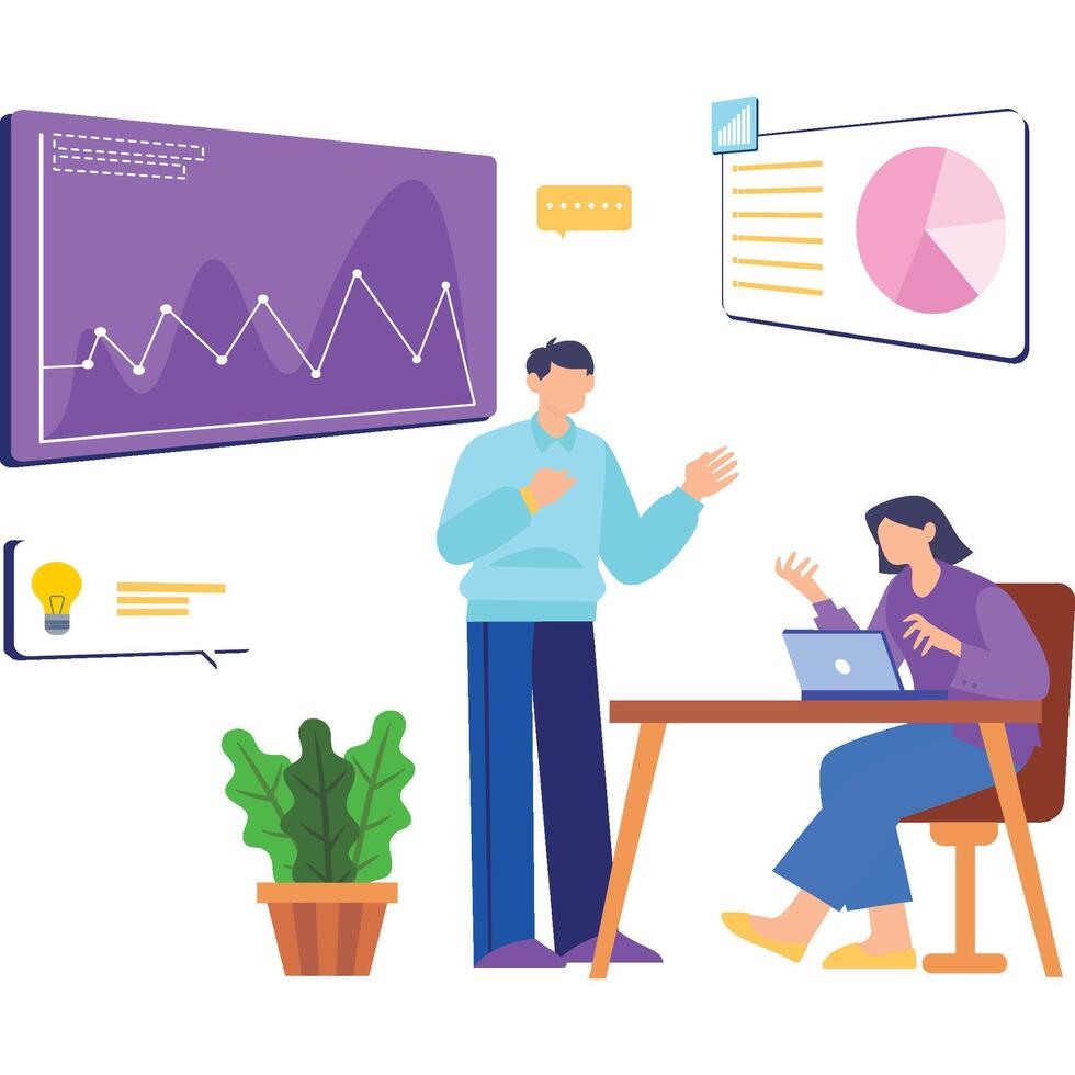 Business team doing data analysis Illustration vector