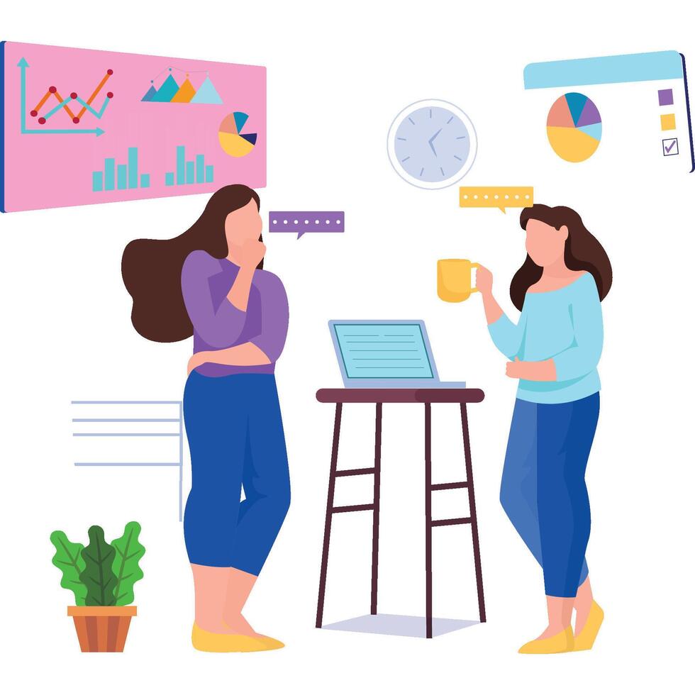 Female employees working together at office Illustration vector