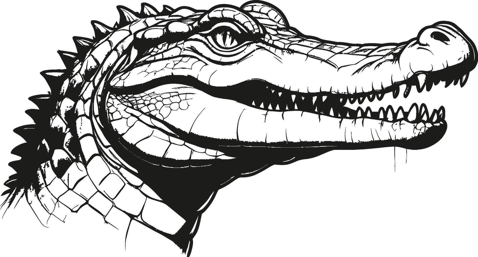 Crocodile line design. Simple animal silhouette decorative elements line drawn. Vector illustration of minimalist style on transparent background.