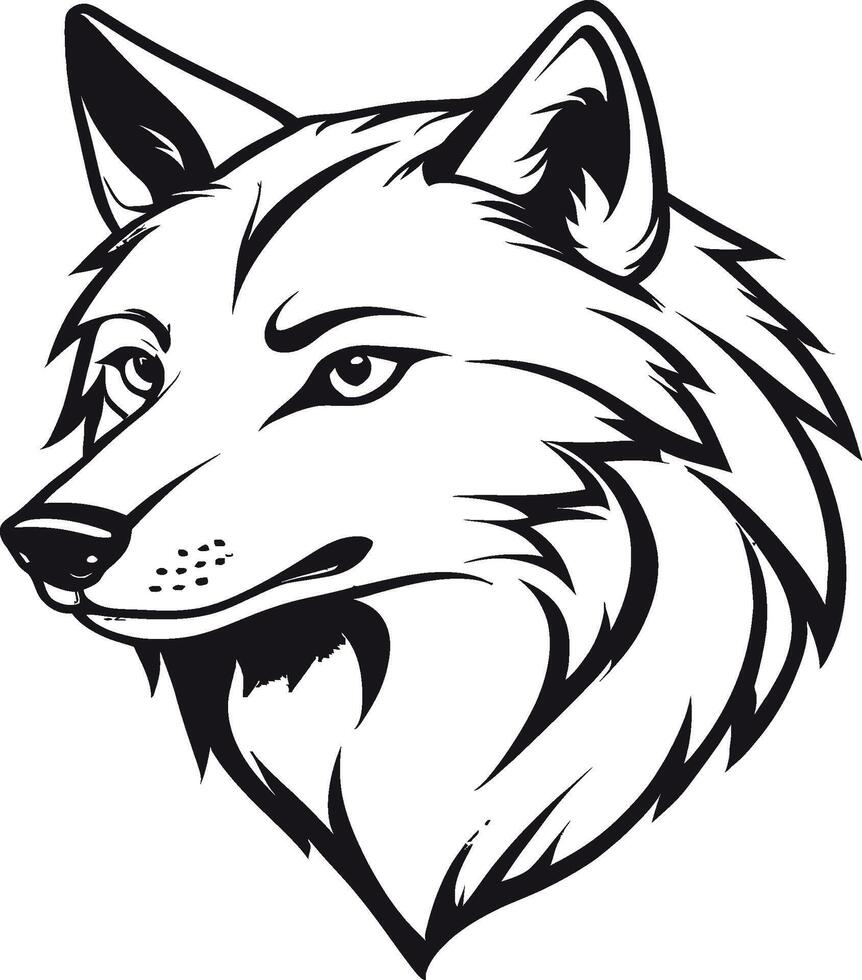 Simple line outline wolf head logo design, wolf face vector icon